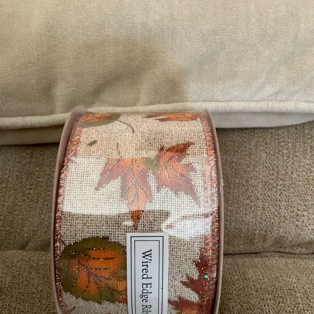 Autumn Fall Wire Edge Ribbon w Sparkle Leaves 2.5” x 30’ Hobby Lobby - Picture 2 of 6